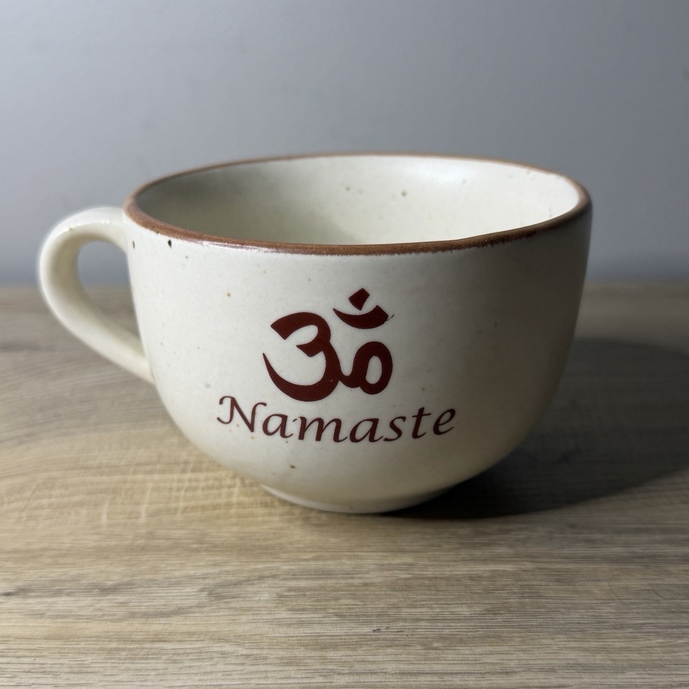 Namaste Om Symbol Speckled Coffee Mug Tea‎ Cup Cream Brown Yoga Zen Meditation